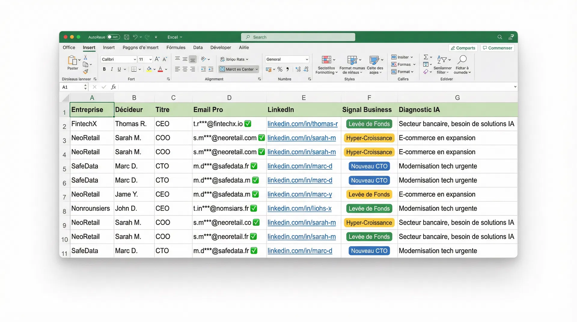 Aperçu du fichier de leads qualifiés