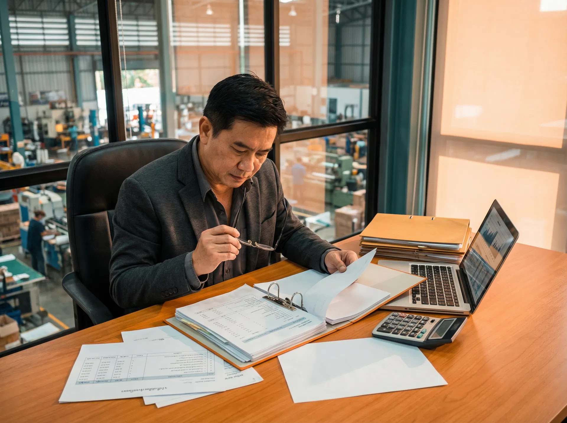 เจ้าของธุรกิจตรวจสอบเอกสารทางการเงิน