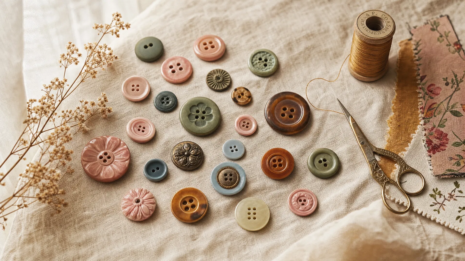 Colorful buttons on linen
