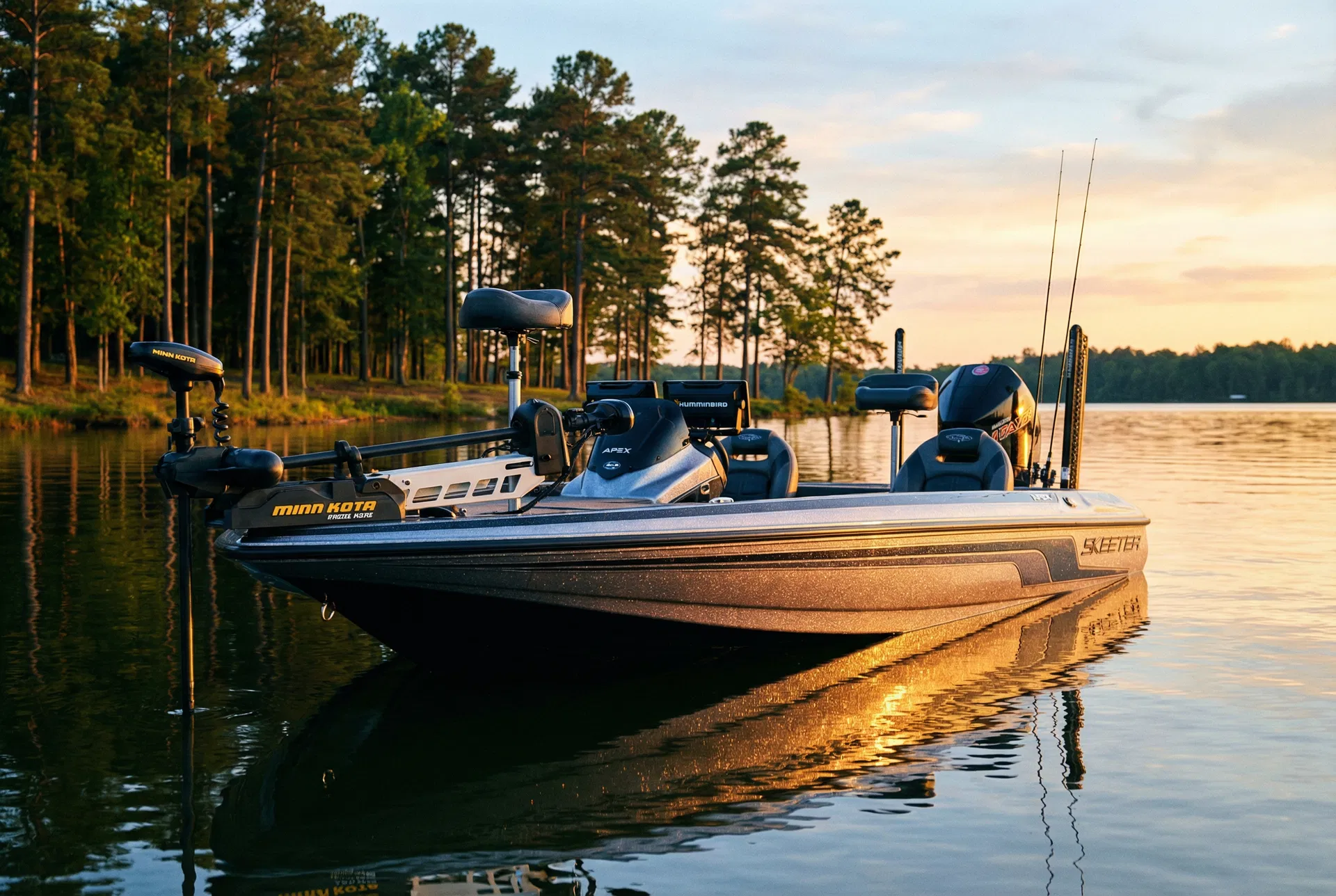 Bass fishing boat at golden hour