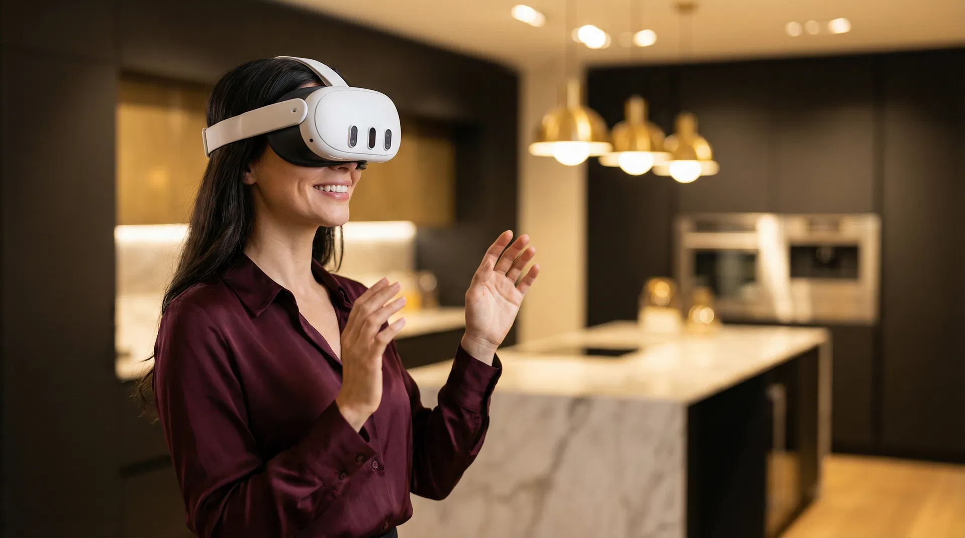 Couple découvrant leur future cuisine en réalité virtuelle chez Cuisitop Design