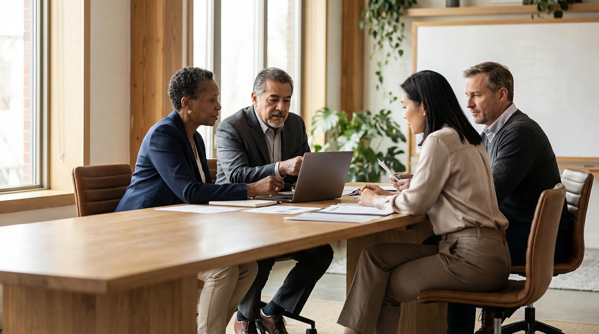Business executive reviewing capital strategy documents