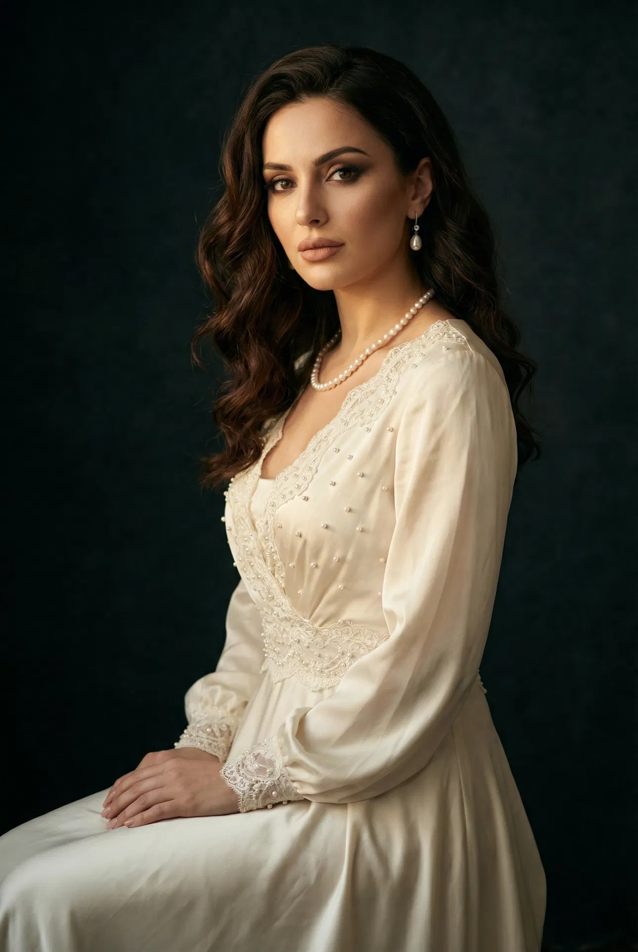 Modella seta avorio perle