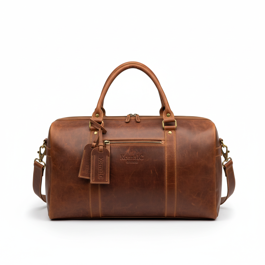 KomalC Leather Travel Duffel Bag