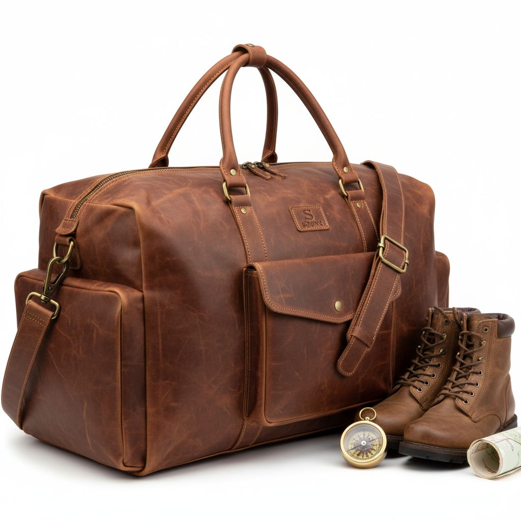 S-ZONE Oversized Leather Travel Duffel Bag