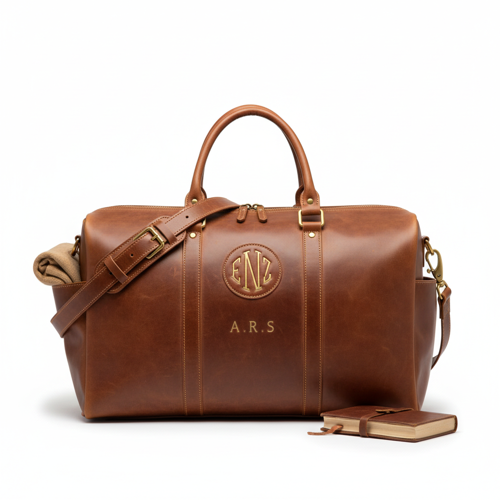 Monogrammed Leather Weekender Bag