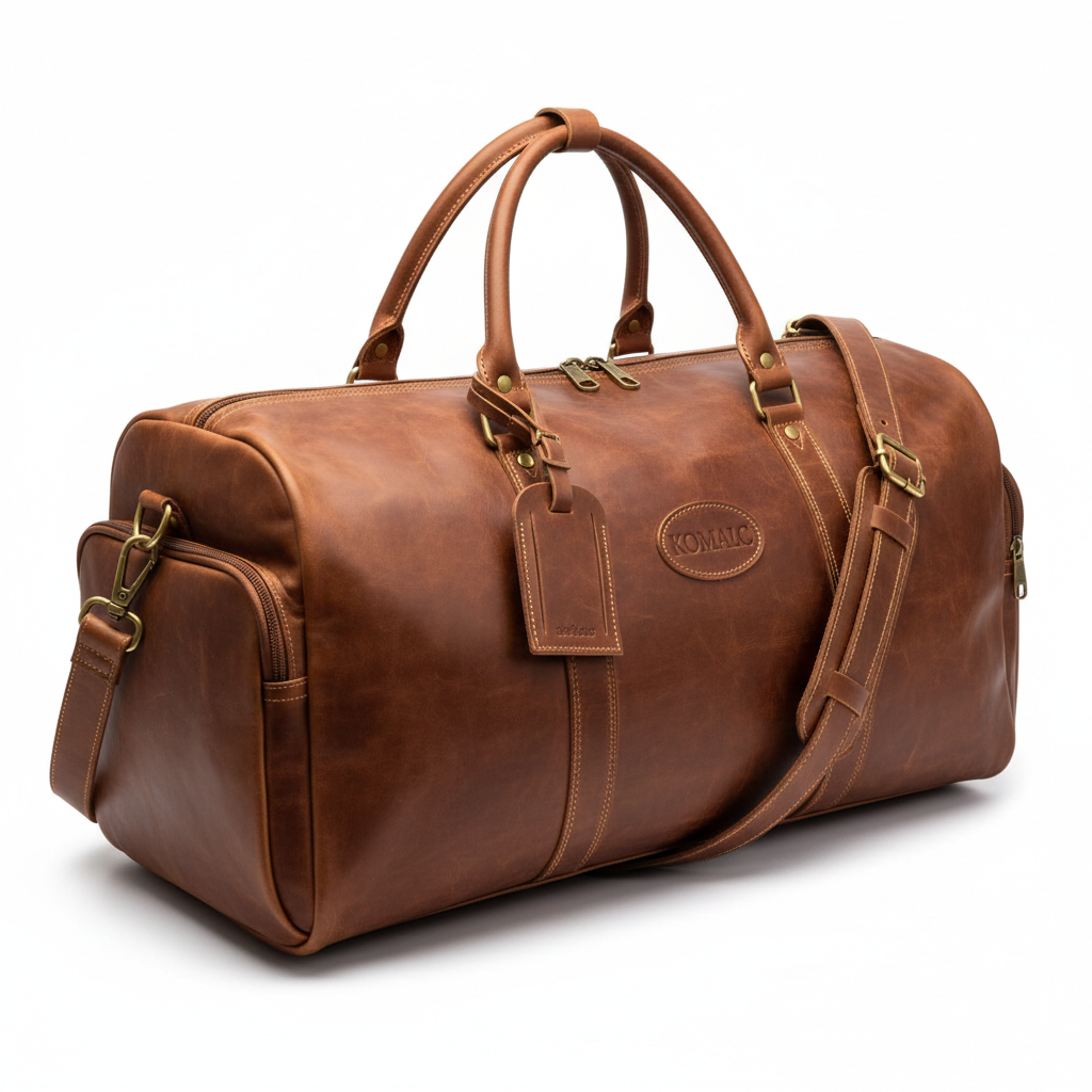 KomalC Leather Travel Duffel Bag
