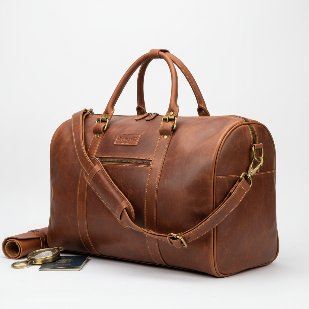 KomalC Leather Travel Duffel Bag
