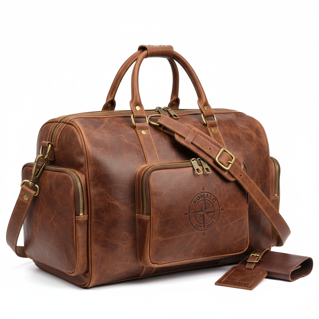 KomalC Leather Travel Duffel Bag