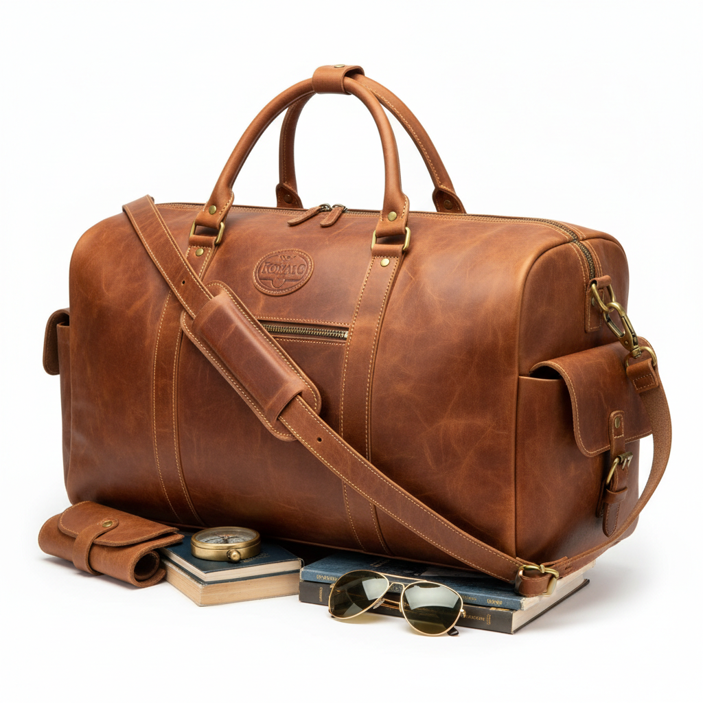 KomalC Leather Travel Duffel Bag