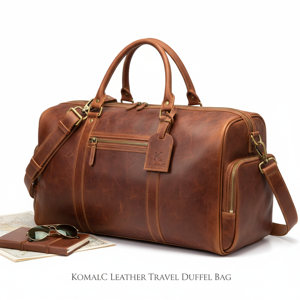 KomalC Leather Travel Duffel Bag