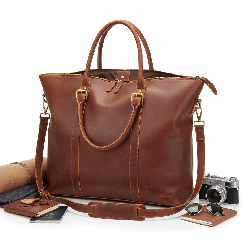 S-ZONE Oversized Leather Travel Tote