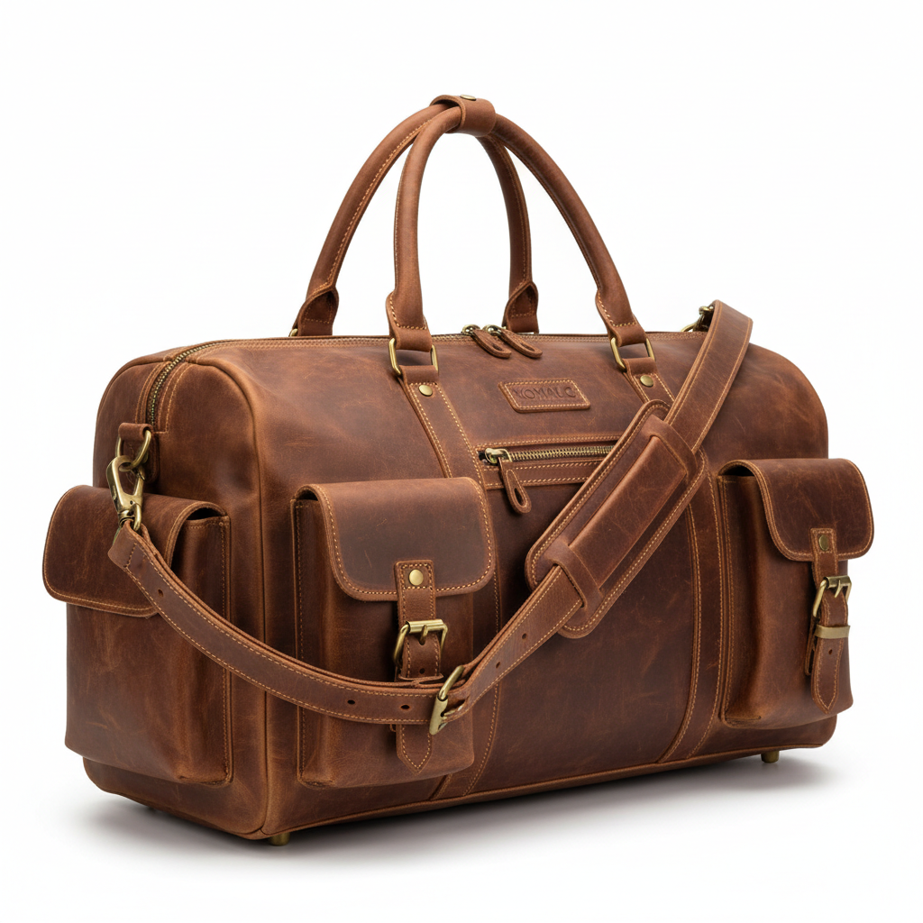KomalC Leather Travel Duffel Bag