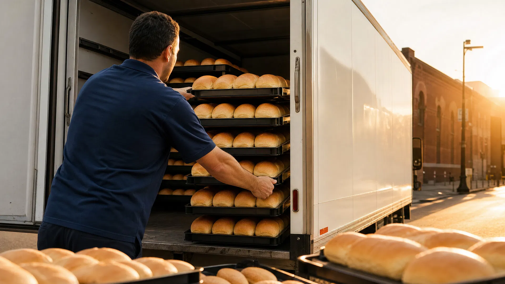 A1 Baking delivery truck at dawn