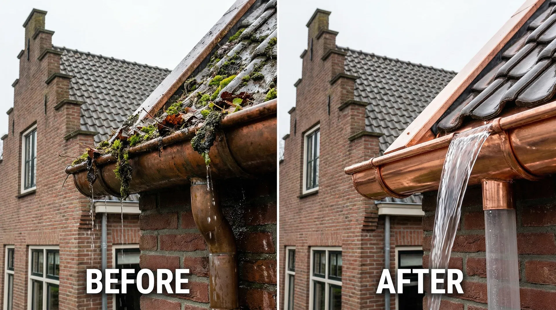Dakgoot reinigen voor en na - professionele reiniging in Limburg
