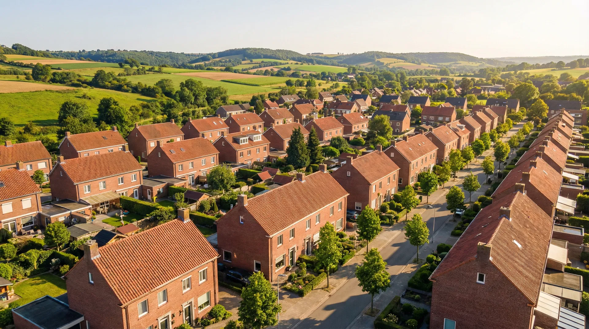 Dakgoot reinigen in Limburg - luchtfoto van Limburgse woningen