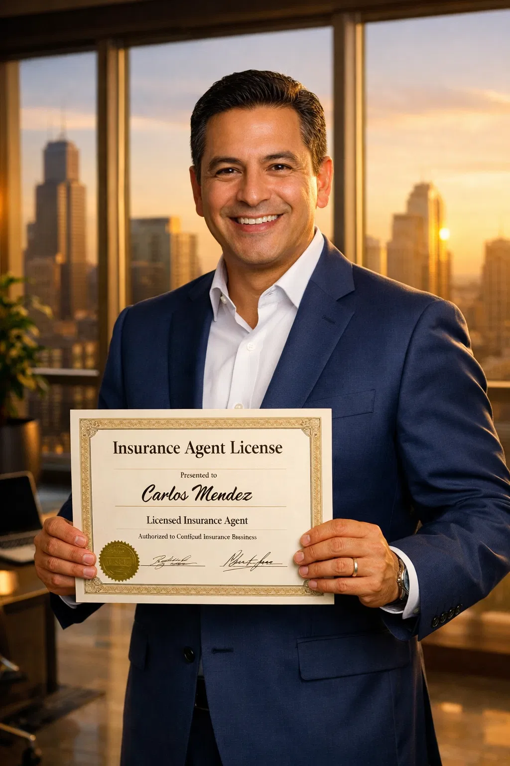 Estudiante con su licencia de seguros