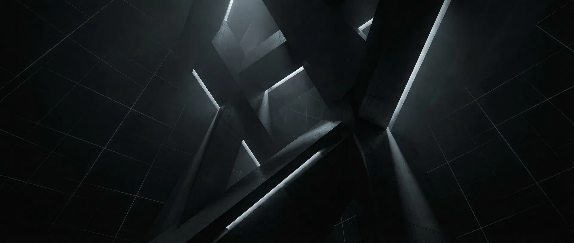 Dark architectural composition with angular geometric forms representing strategic digital infrastructure