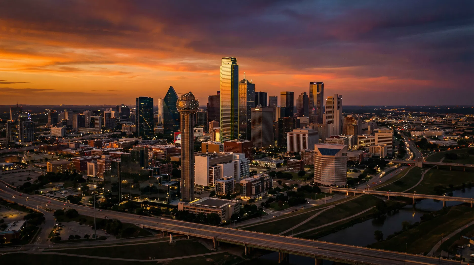 Downtown Dallas skyline at sunset — Momentum Capital Partners headquarters