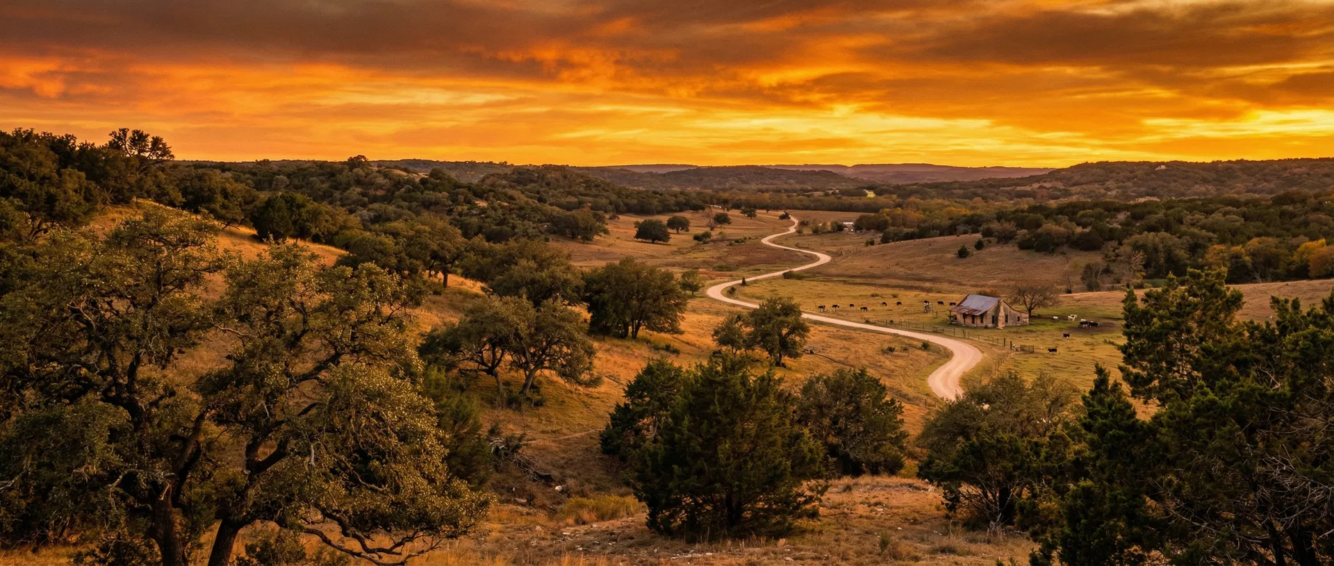 Beautiful Texas Hill Country sunset landscape
