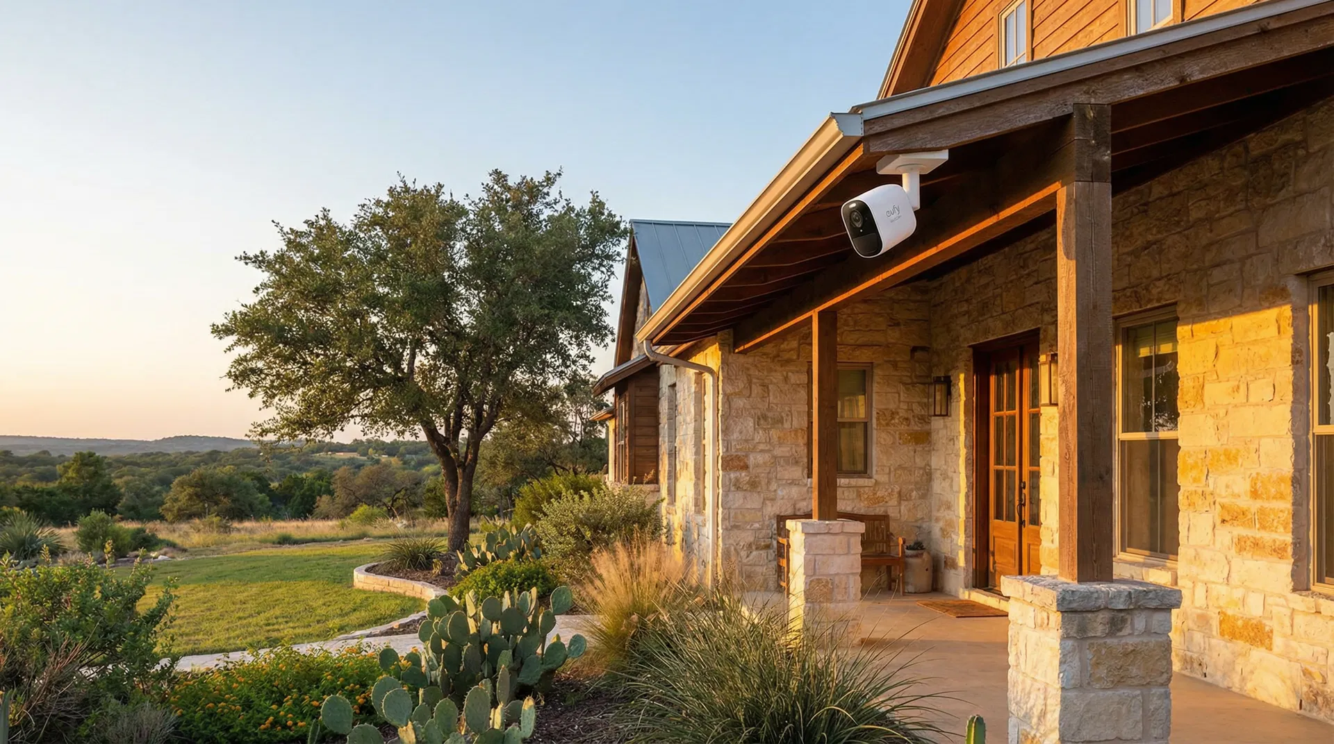 Professional security camera installation on a Texas Hill Country home