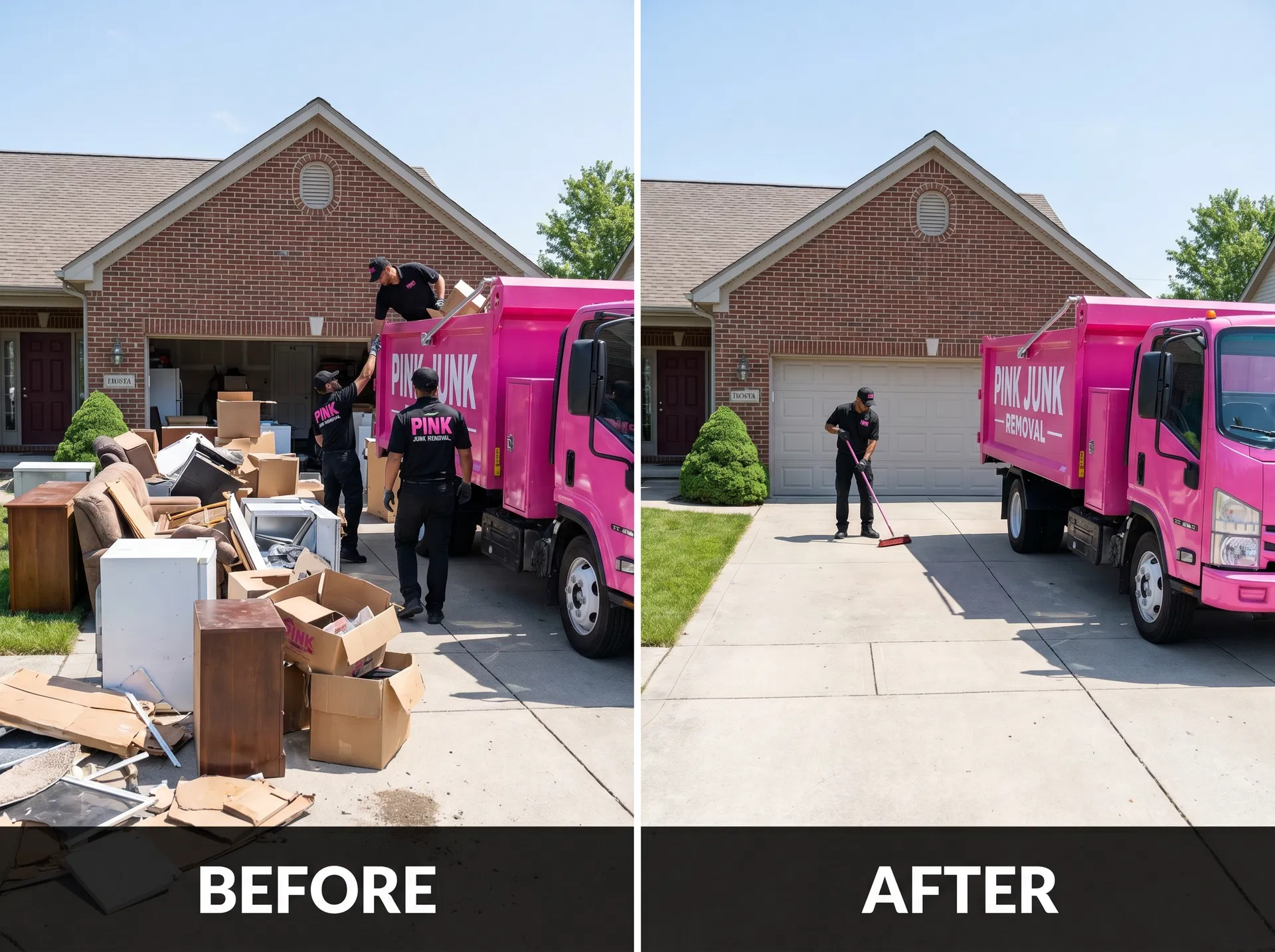 Junk removal before and after — Pink Dumpster Co