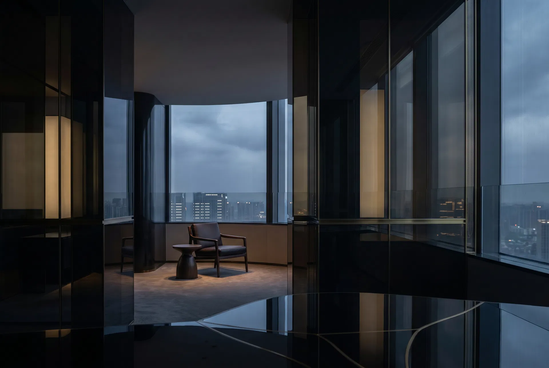 Dark executive interior background for the Digital Fortress YouTube section