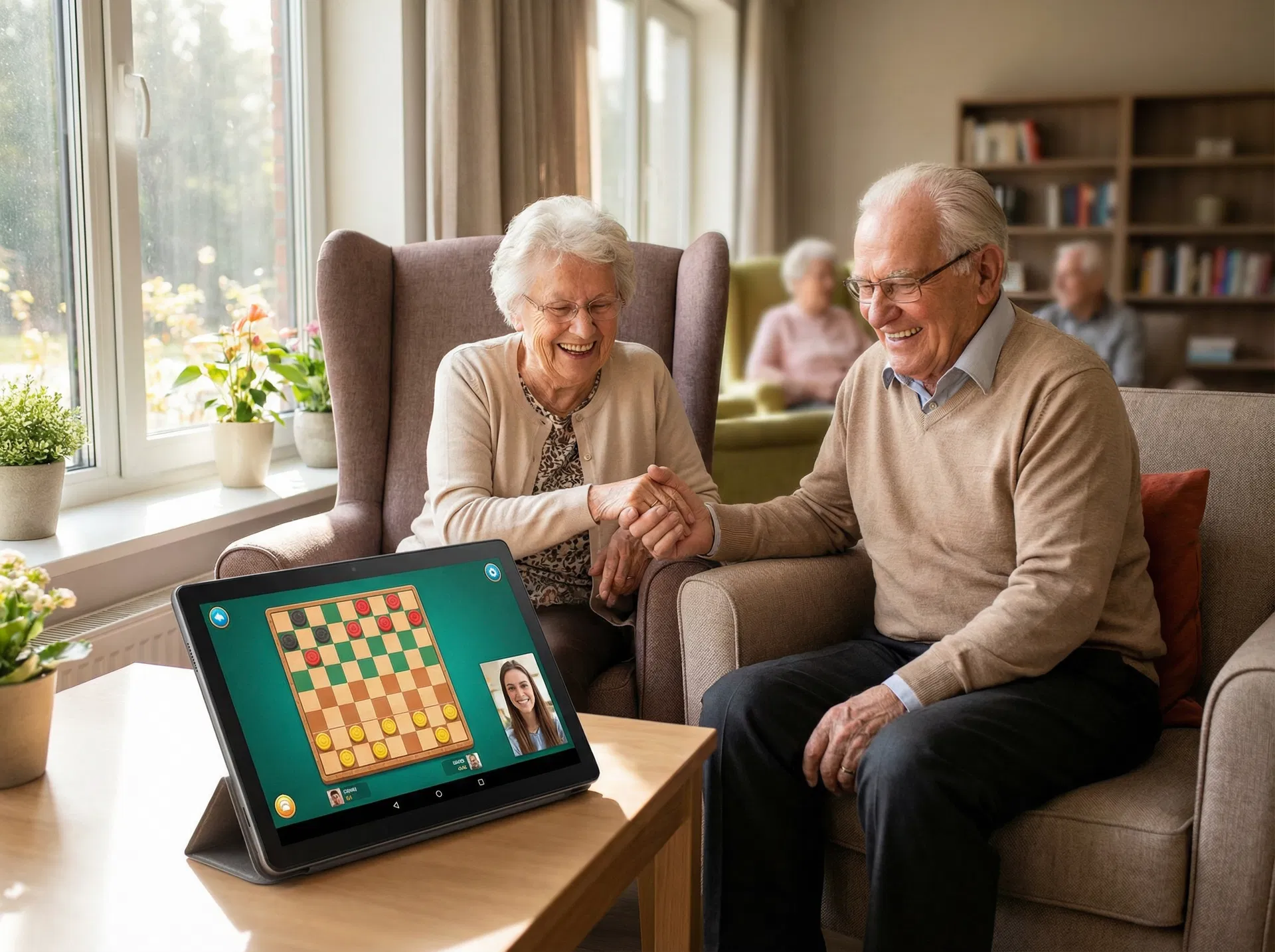 Seniors enjoying video-enabled games on the platform