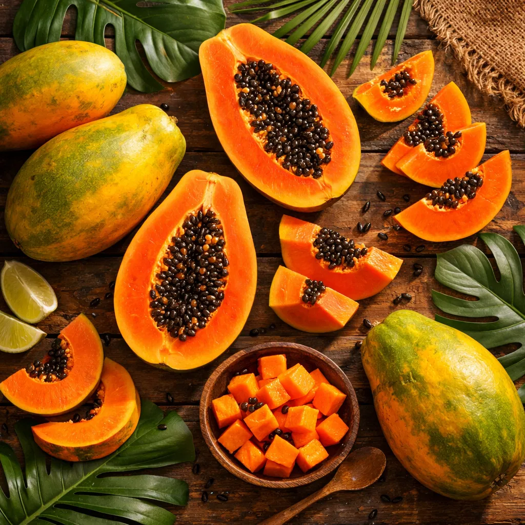 Freshly harvested papaya fruits