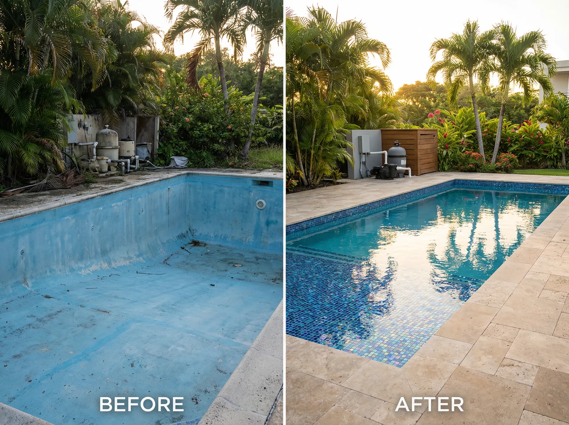 Remodelación de piscina antes y después