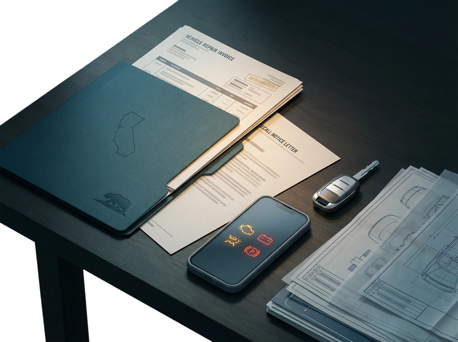 Repair invoices and recall documentation for a Jeep 4xe case