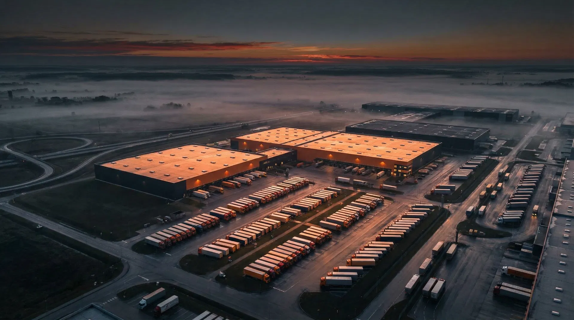 Logistics hub at twilight