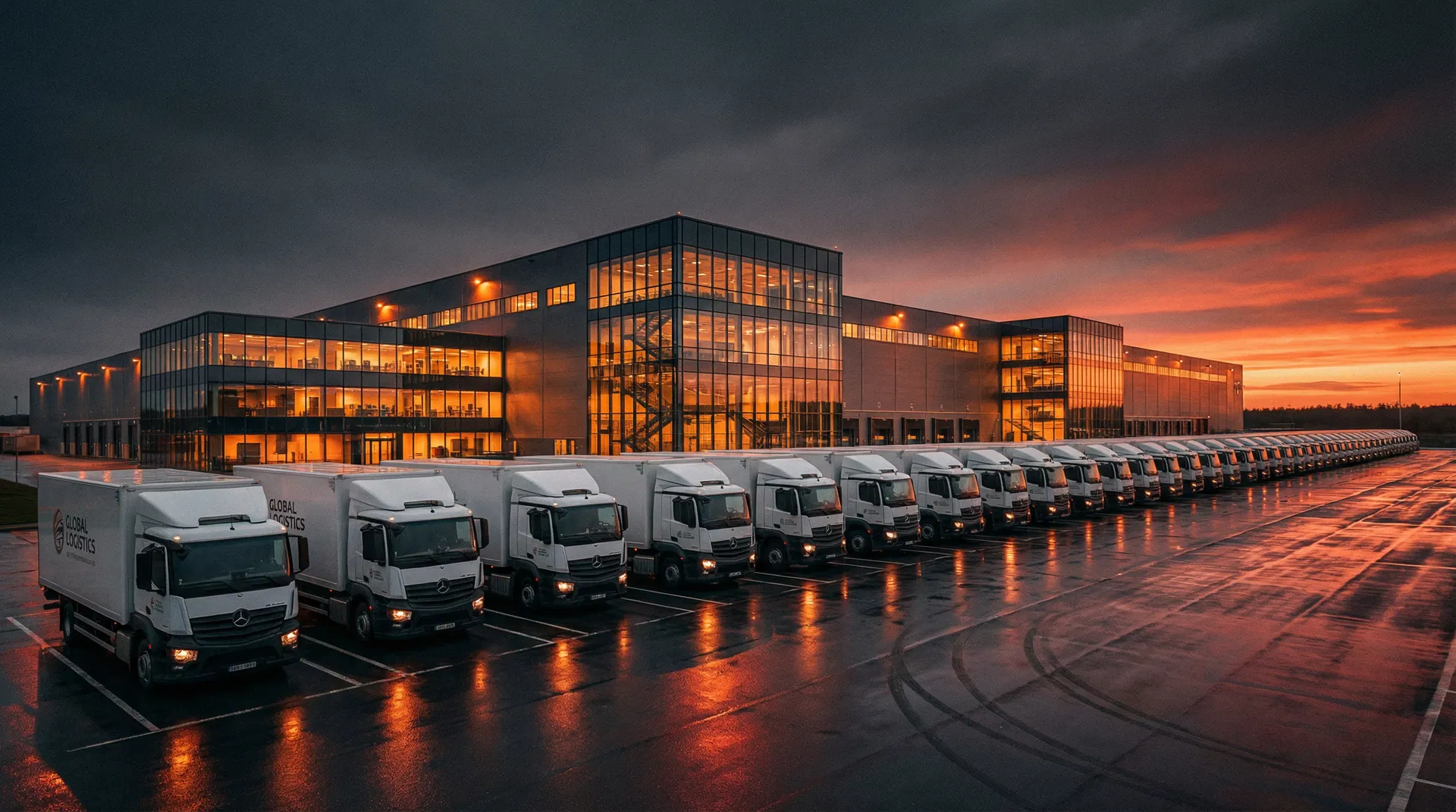 Modern logistics fleet at distribution center