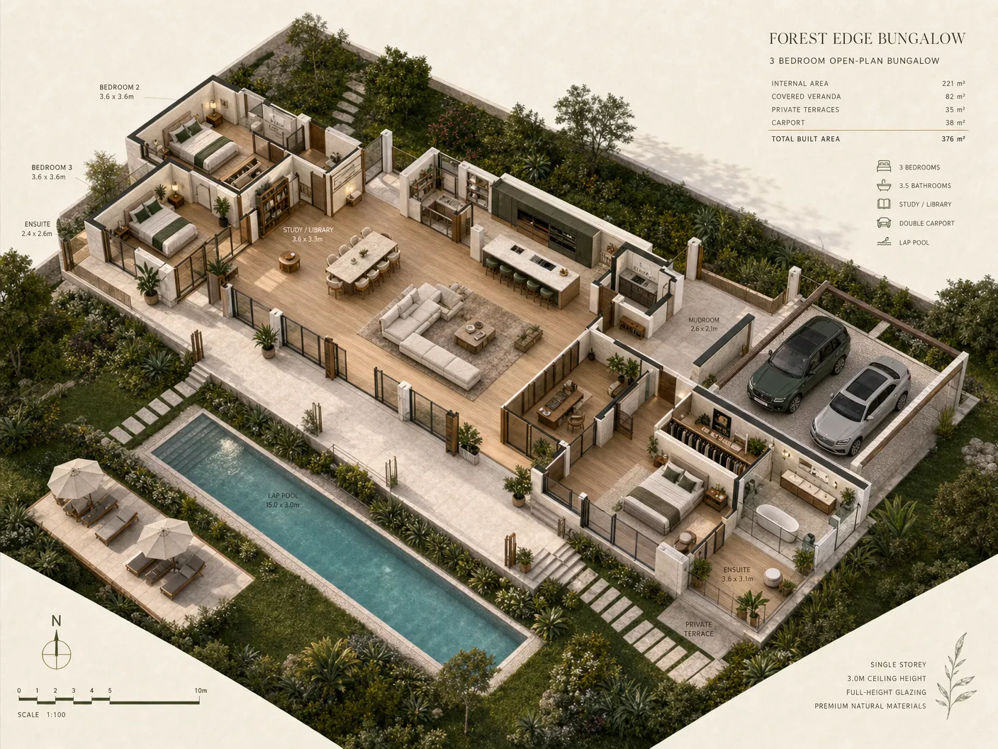Forest Edge Bungalow — 3D Plan
