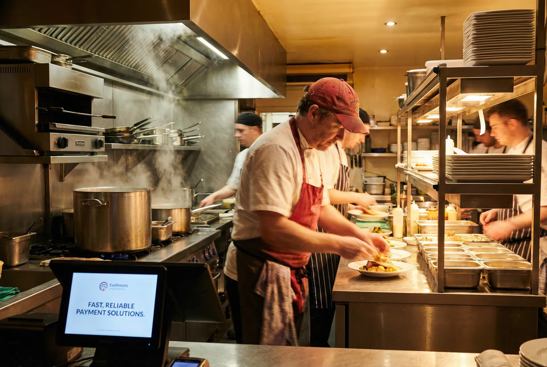 Busy restaurant kitchen during service