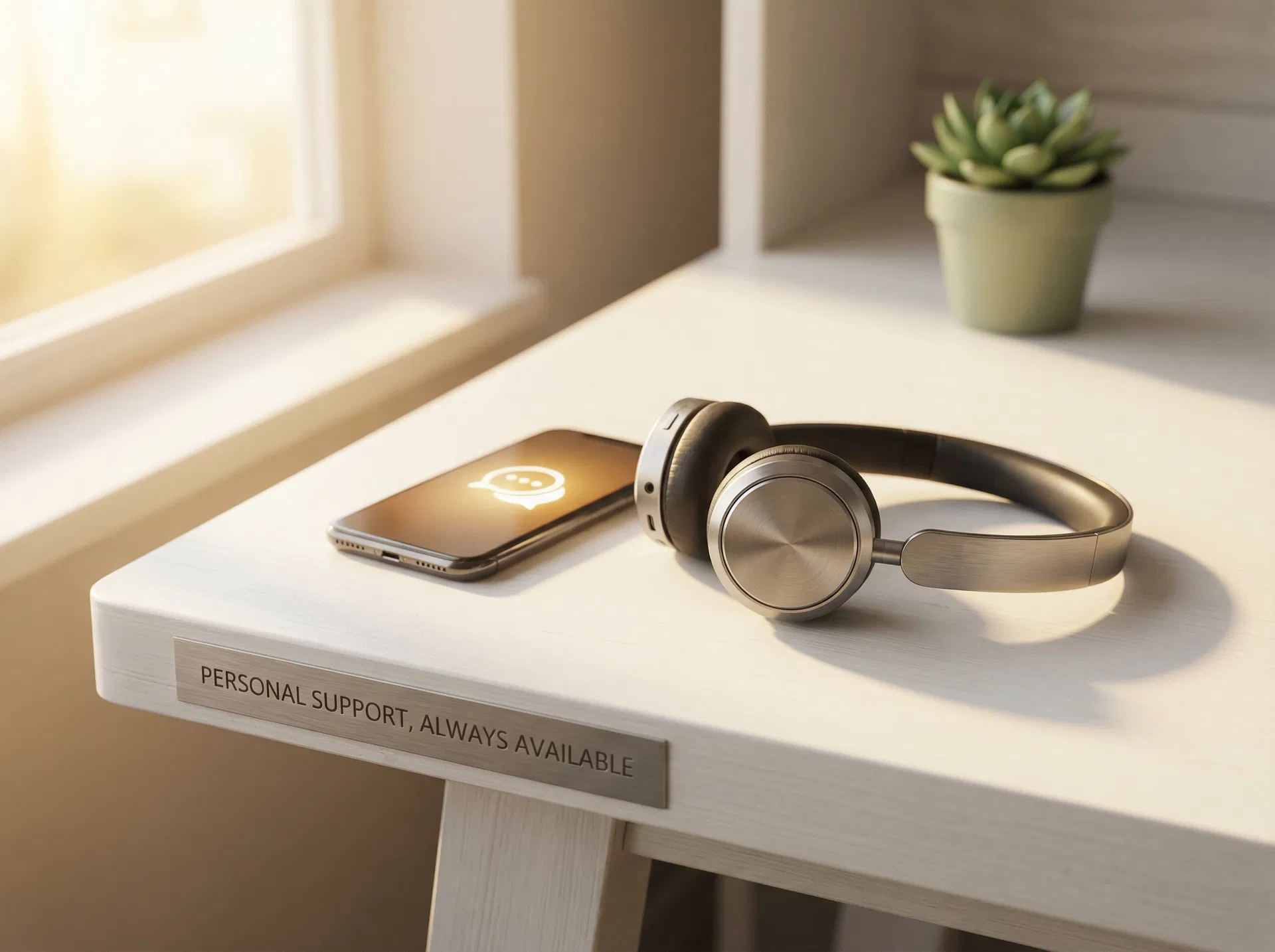 Headset and phone representing customer support