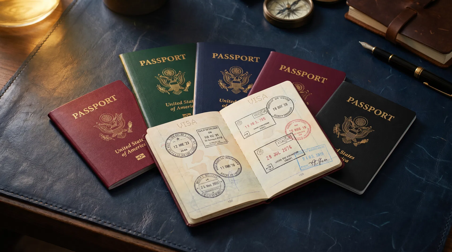 Verschiedene Pässe auf einer Oberfläche