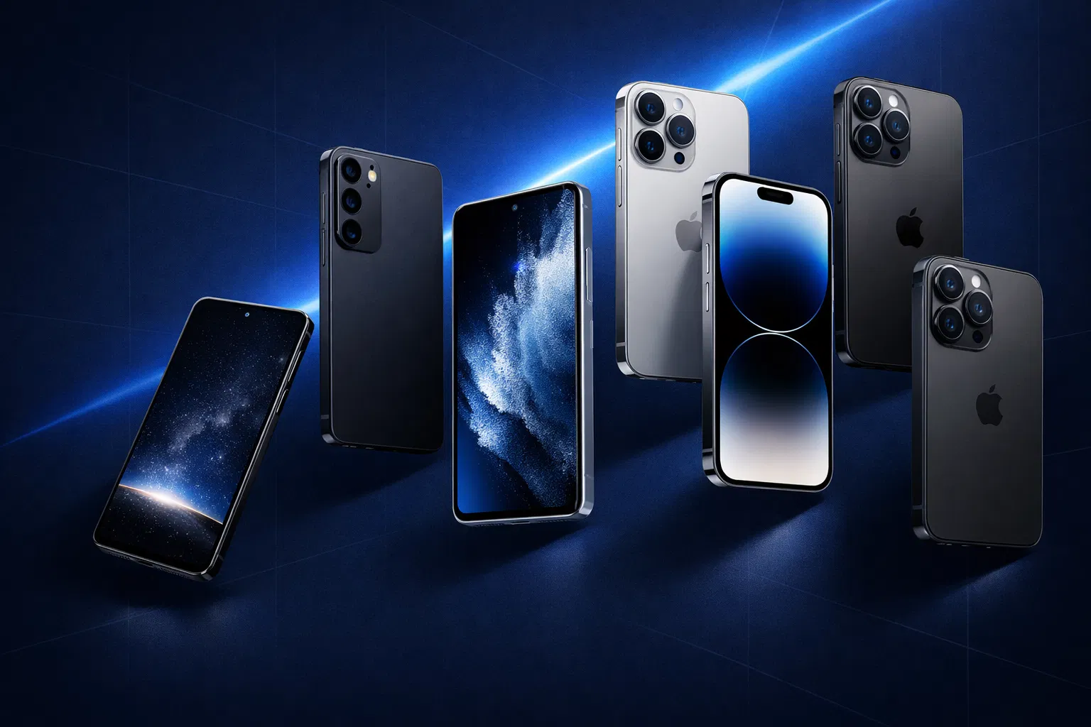 Premium renewed smartphones - LuxPhones Mosub hero banner with Apple and Samsung phones