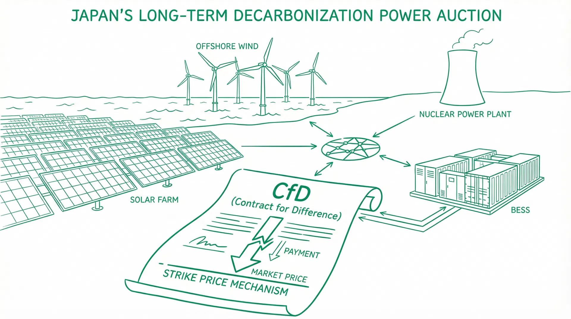 Japan Long-Term Decarbonization Power Auction: System Design, CfD Settlement, and Auction Results