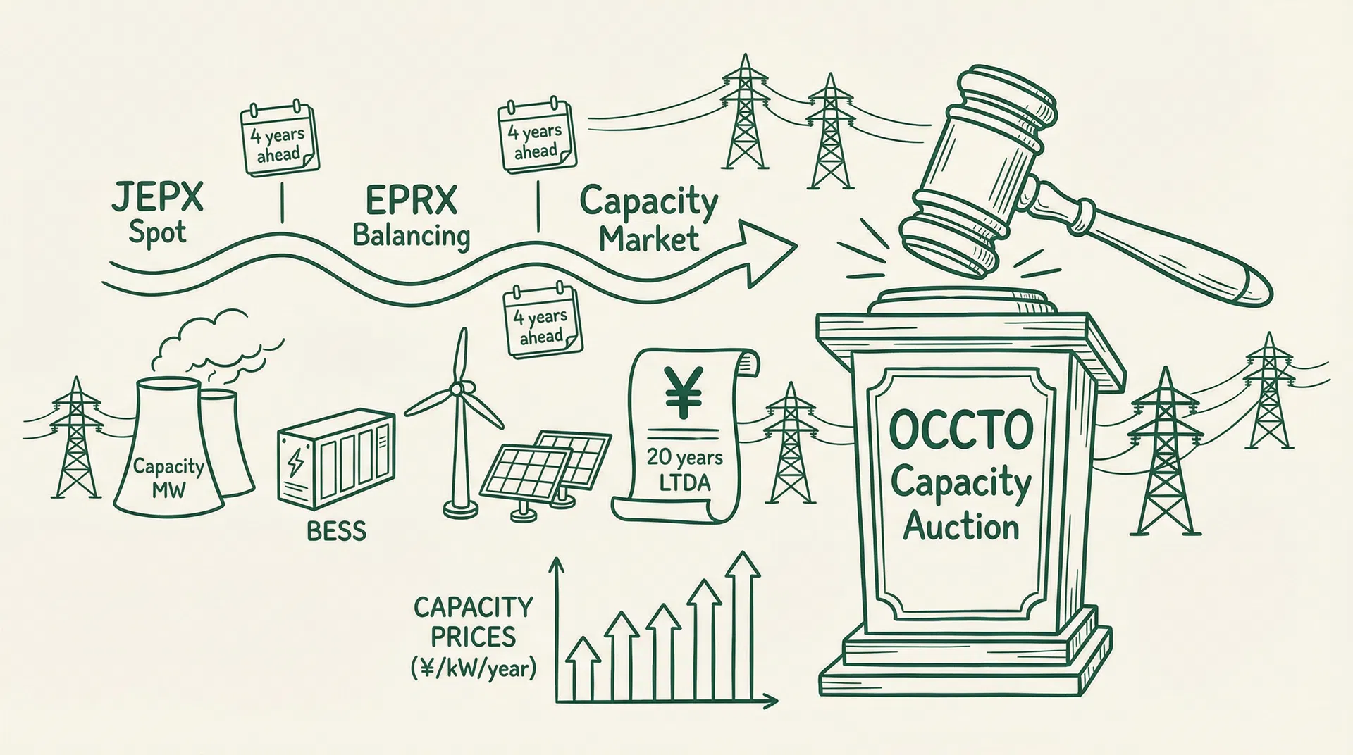 Japan's Three Electricity Markets Explained: JEPX Spot, EPRX Balancing & Capacity Market — Purposes, Mechanisms & Timelines