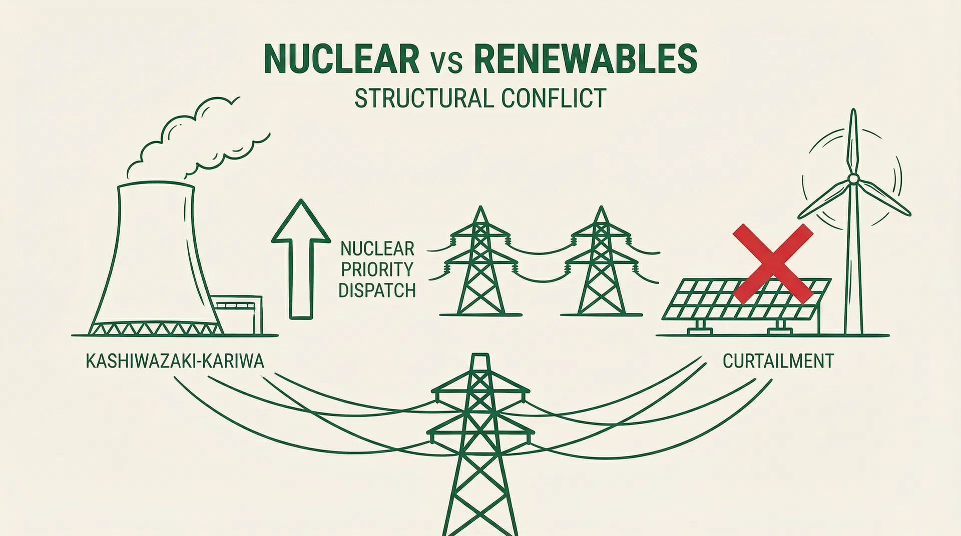 Kashiwazaki-Kariwa Restart and Renewable Curtailment: A Structural Conflict in Japan's Power System