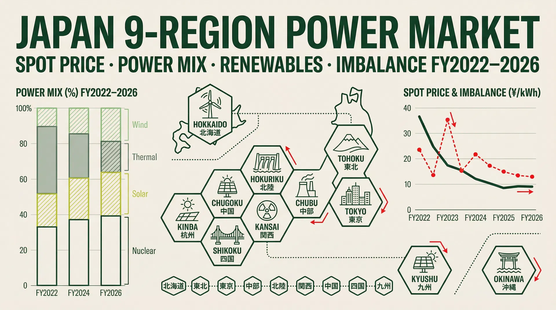 Japan's Nine-Region Power Market Deep Dive: How Power Mix, Spot Prices, Imbalance Prices, and Renewable Ratios Interact (FY2022–FY2026)