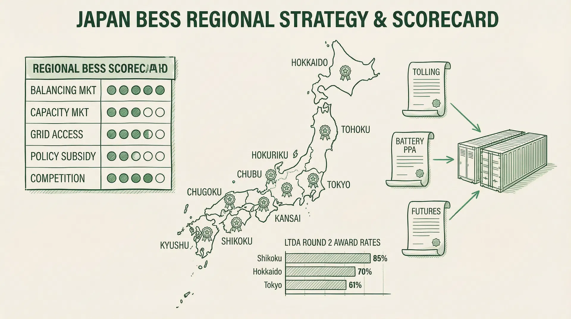 Japan BESS Regional Strategy & Scorecard 2025: Nine Grid Areas, OTC Opportunities, and Short/Long-Term Playbooks