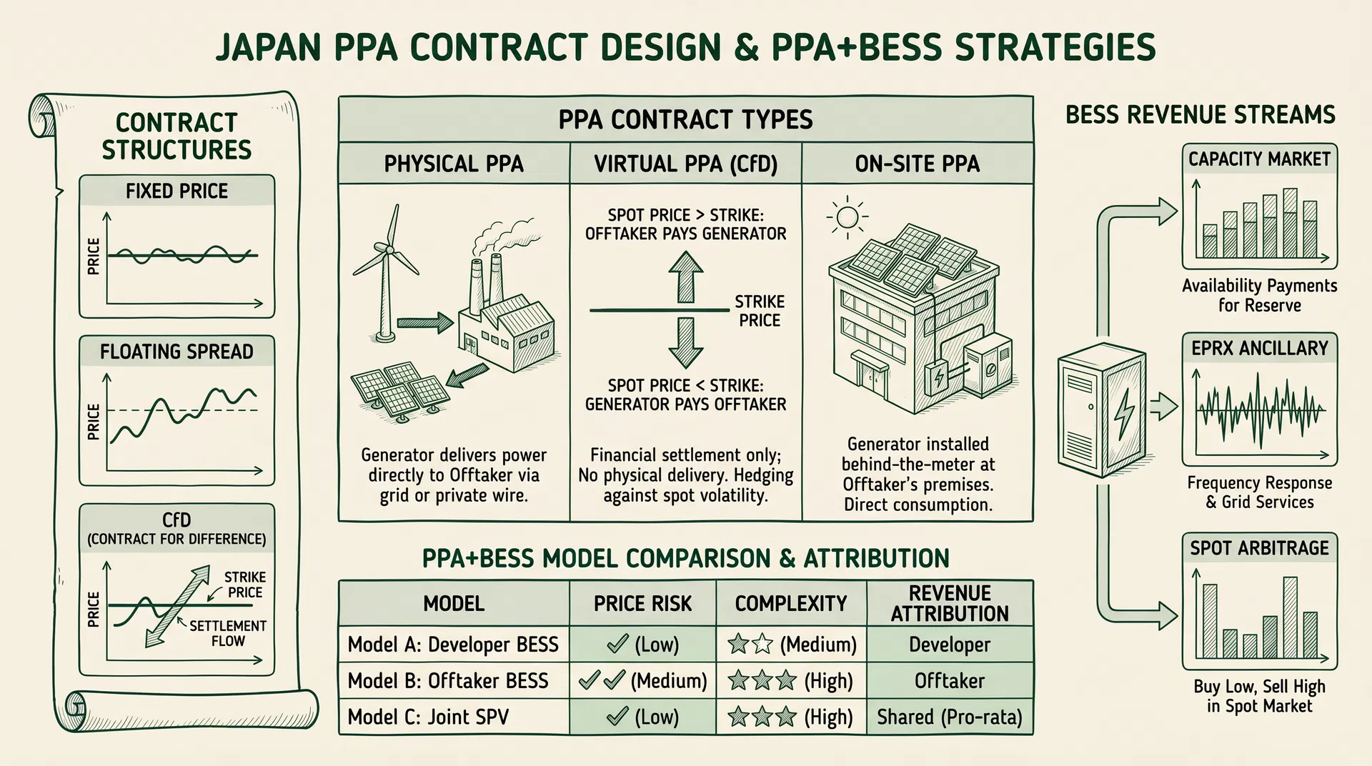 Japan Power PPA Contract Design: Pricing Mechanisms, Volume Risk Sharing, and PPA+BESS Combination Strategies