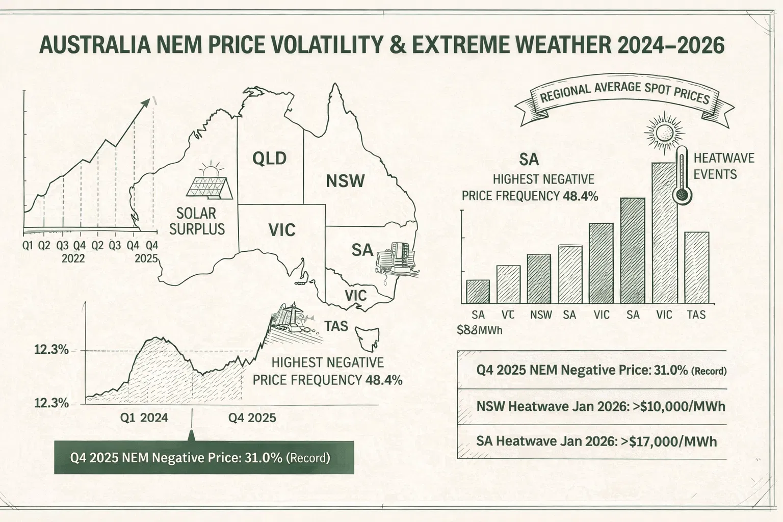 Australia NEM Price Volatility and Extreme Weather Impacts: Quarterly Data Analysis 2024–2026