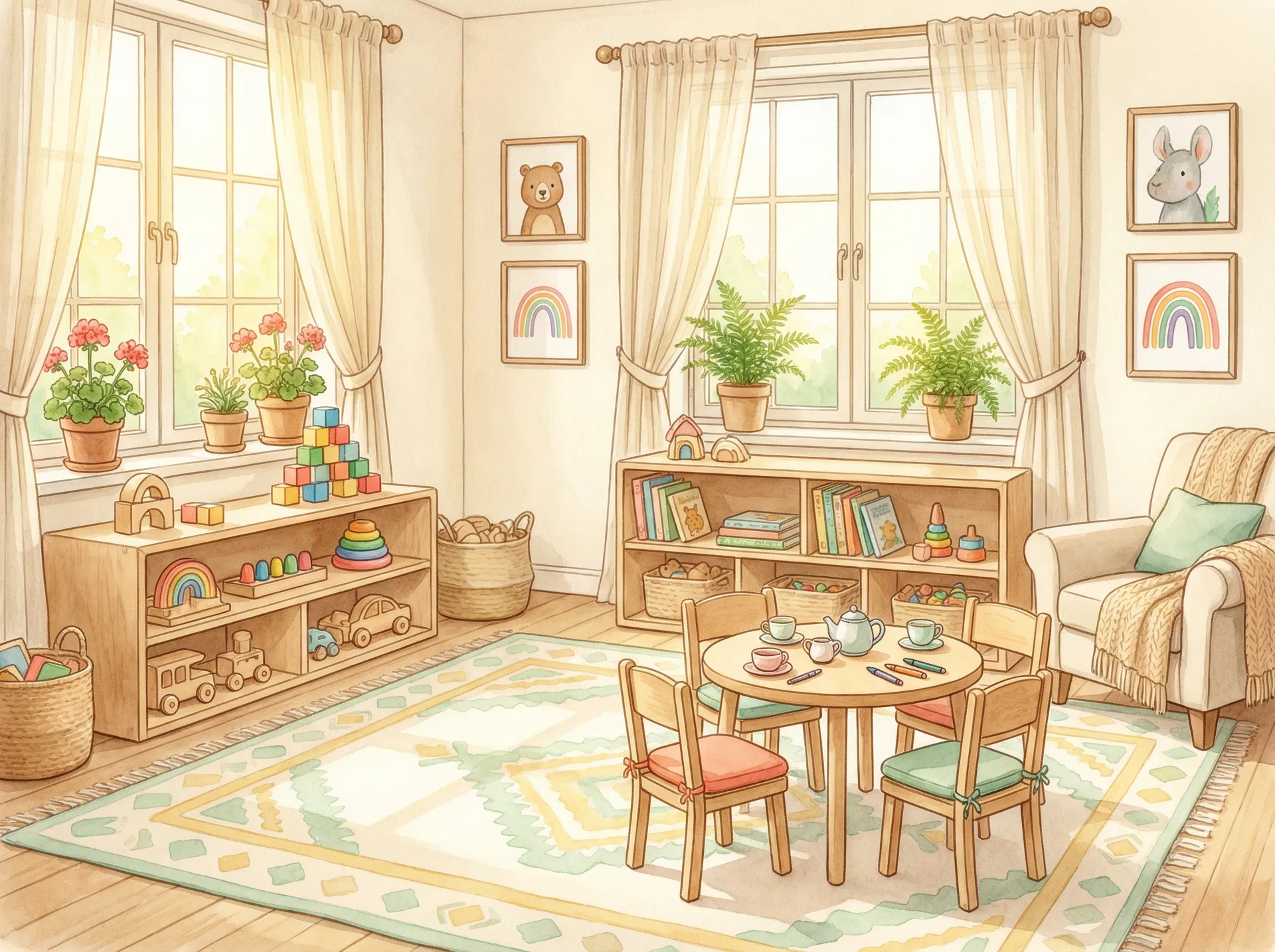 Cozy Love Bugs daycare playroom in Holiday, FL with child-sized furniture and learning materials