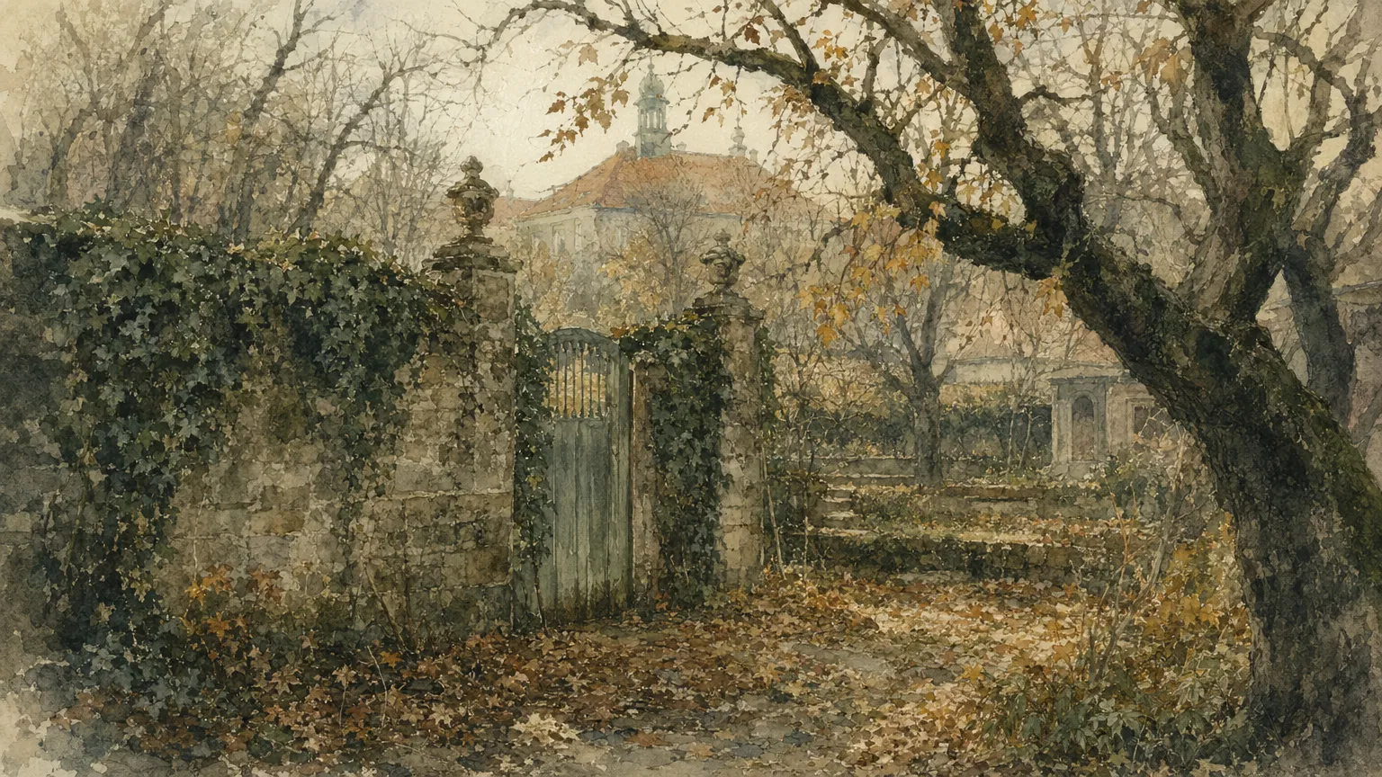 Overgrown historic garden — autumn