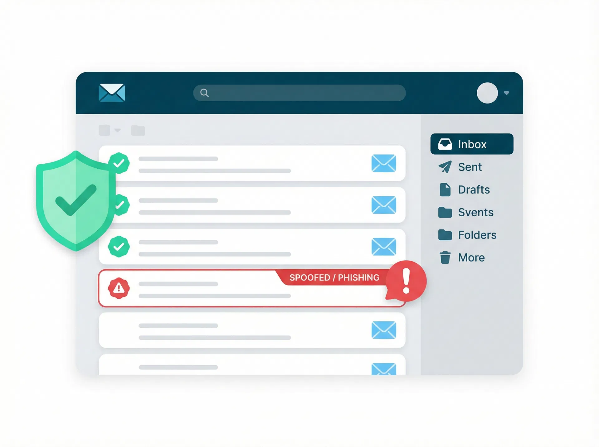 Email inbox showing spoofed emails blocked by EmailShield