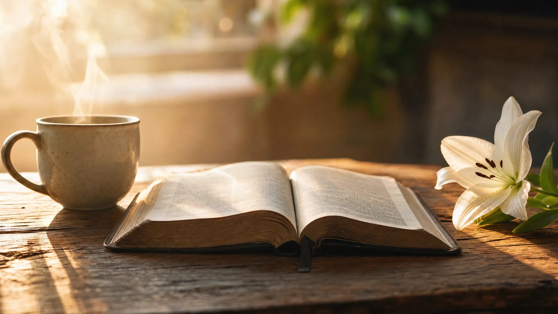 Open Bible with morning light