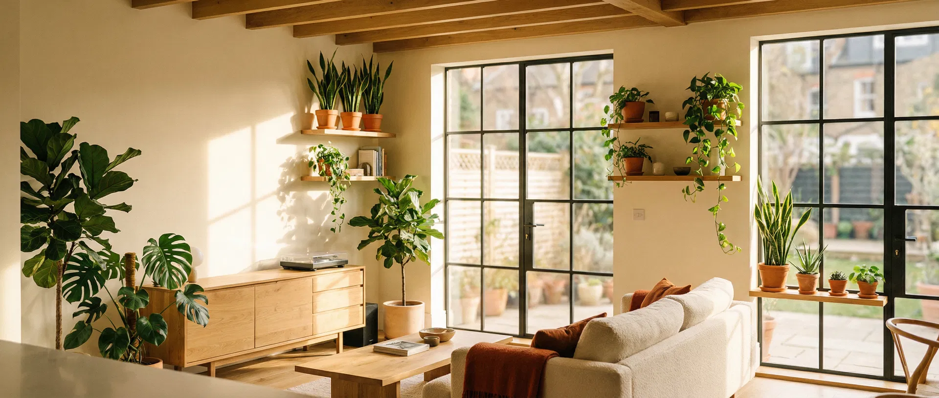 Beautiful living room with houseplants